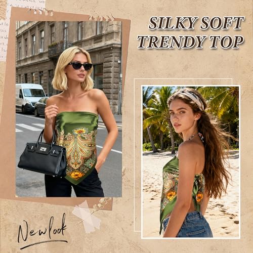 Large Square Head Scarf Bandana - 35" Satin Hair Scarf for Women Like Silk Scarf Fashion Hair Wrapping - color: Paisley(green), size: 35IN*35IN
