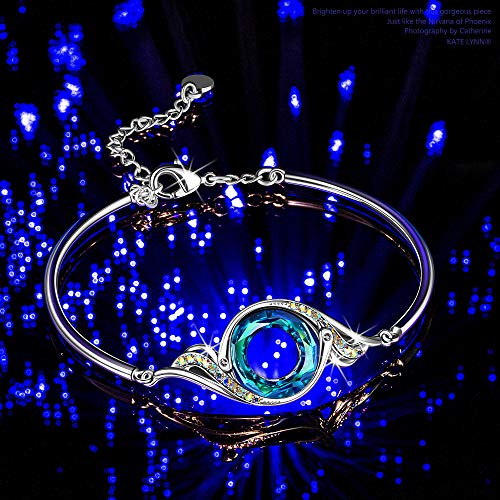 Kate Lynn "Rise From the Ashes" Phoenix Bracelet Made with Crystals from Austria, Adjustable Bangle Bracelet for Women 7"+2", Packaged with Jewelry Box, Birthday Gift for Women, Symbol of Luck and Renewal - color: Bermuda Blue