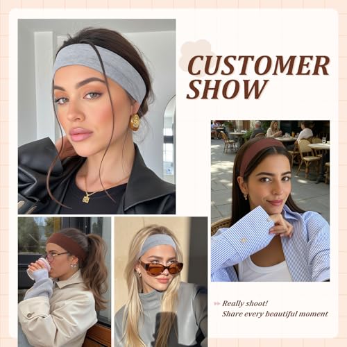 AWAYTR 6Pcs Wide Headbands for Women Non Slip Soft Elastic Hair Bands for Women's Hair for Workout Sports - color: Solid color