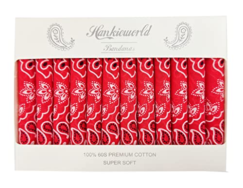 Bandanas Gift Set 12 Pack Soft Thin Handfeel Cotton Bandanna Scarf for men - color: Red