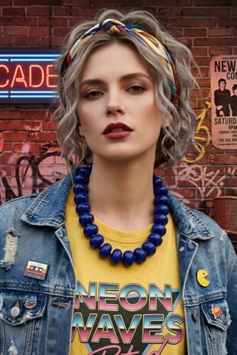 Multi-Color Chunky Beaded Necklace for Women, Vibrant Acrylic Candy Bead Choker Necklace with Adjustable Stainless Steel Clasp, Summer Statement Jewelry for Festivals - color: Blue
