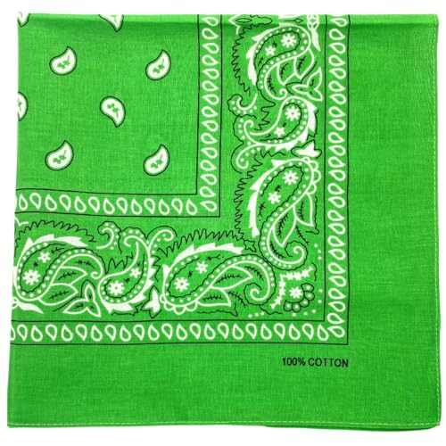 MDSTYLE 100% Cotton Bandana for Men & Women 22" x 22" Paisley Pattern Handkerchief Headband Scarf - color: Lime Green