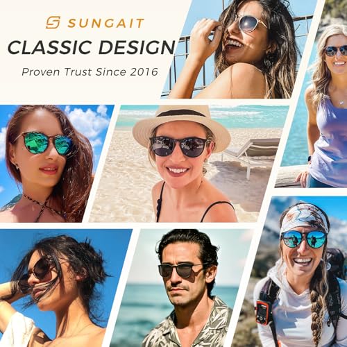 SUNGAIT Premium Vintage Round Sunglasses for Women Men Classic Retro Trendy Style - color: 01 Black Frame (Matte Finish)/Polarized Gray Lens
