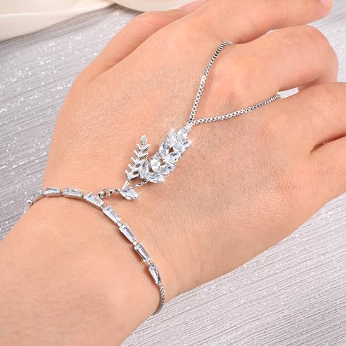 Adjustable Hand Chain Bracelet Women, 16K Gold Plated Finger Bracelet, Secure Ball Clasp Elegant Slave Hand Jewelry, Y2K Aesthetic Accessories for Summer Festival Prom Beach Vacation Daily Wear - color: style3-16K silver-plated