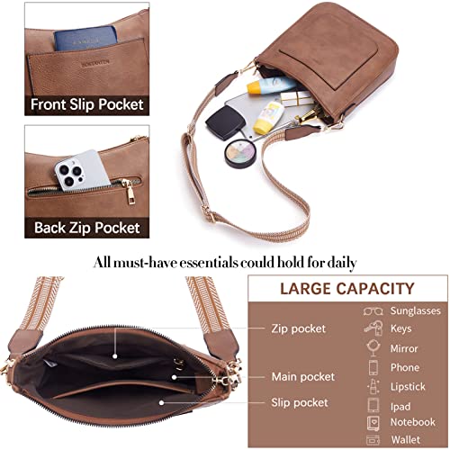 BOSTANTEN Crossbody Bags for Women Trendy Vegan Leather Guitar Strap Purse for Spring Travel - color: A01-retro Brown