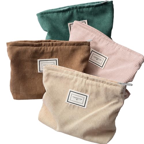 Sanwuta 4 Pack Velvet Makeup Bag Cosmetic Bag for Women Large Capacity Corduroy Pouch Zipper Canvas Travel Toiletry Purse Make up Organizer Case Accessories(Fresh Color,Plaid) - color: Fresh Color
