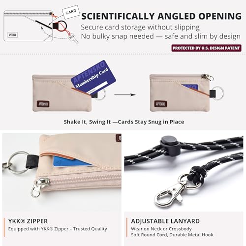 RFID Blocking Travel Wallet with Adjustable Lanyard, Small Nylon Zipper Pouch and Badge Holder for ID, Credit Cards, Cash, Keys, Commuters (Almond White) - color: Almond White
