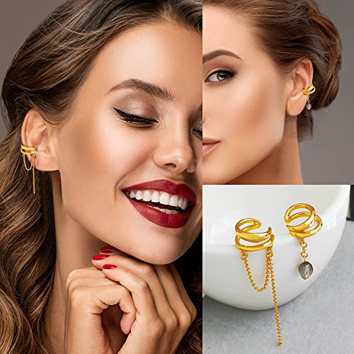 35 PCS Gold Silver Adjustable Ear Cuffs Earrings for Women Non-Piercing Cartilage Clip on Earrings Wrap Ear Jewelry Set,Punk Snake Butterfly Claw Stud Earrings for Women Gift - color: Gold