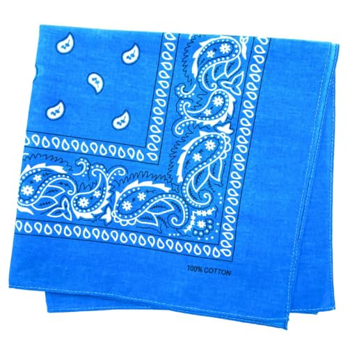 MDSTYLE 100% Cotton Bandana for Men & Women 22" x 22" Paisley Pattern Handkerchief Headband Scarf - color: Blue - 3 Pack