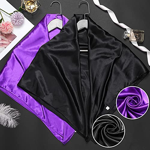 SATINIOR 35 Inch Silky Head Scarf 2 Pcs Large Square Neck Scarf Sleeping Hair Wrapping Satin Bandana for Women - color: Purple, Black, style: Classic