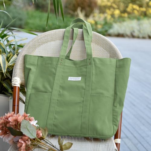 HOMESPON Large Canvas Tote Bag for Women Everything Bag with Pockets and Laptop Sleeve - color: Green