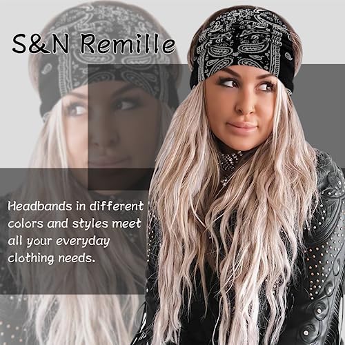 S&N Remille Wide Headbands for Women, Large Hairband, Elastic Non-Slip Headband Twist Knotted Accessories, Yoga Workout Vintage Hair 3 Pack - color: Colour-1