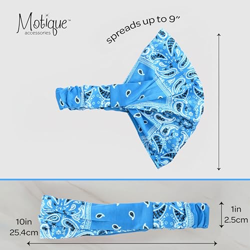 Motique Accessories Wide and Stretchy Cotton Bandana Headwrap, Multiple Colors (Blue Paisley, Medium) - color: Blue Paisley