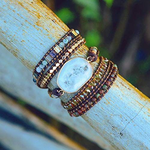YGLINE Natural Stone Beaded Healing Wax String 5 Wraps Bracelets - color: druzy 3