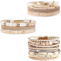 Leather Wrap Bracelet Set 3Pack Wrist Cuff Bracelet for Women Multilayer Magnetic Clasp Bracelet Feather Tree Bead Crystal Bracelet - color: Crystal