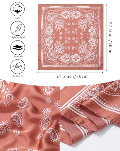 AWAYTR 27.5” Silk Satin Square Head Scarf - 4PCS Satin Head Scarves for Women Hair Kerchief Bandanas Sleeping Head Wraps - color: Paisley(brown/Camel/Light Green/Black)