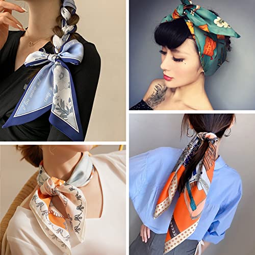 Stlvoll 100% Silk Head Scarf for Women - 27" Hair Scarves Satin Bandanas Square for Night Sleeping with Gift Packed - color: Yellow/Black/Cashew Nuts