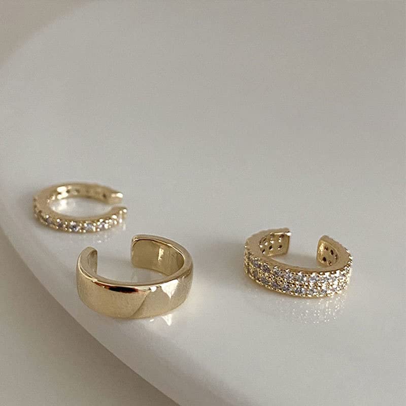 Gold Ear Cuff Earrings for Women Non Piercing 14K Gold Plated/Silver Cuff Clip On Cartilage Hoop Shining Cubic Zirconia Twisted Chain Ear Clip On Earring for Women Chunky Ear Cuffs Earrings - color: goldB
