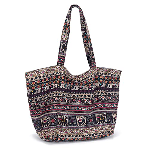 OPQRSTU Women Hippie Tote Hand Bag Large Capacity Bohemian Bag Portable Tourist Shoulder Bags - color: Brown