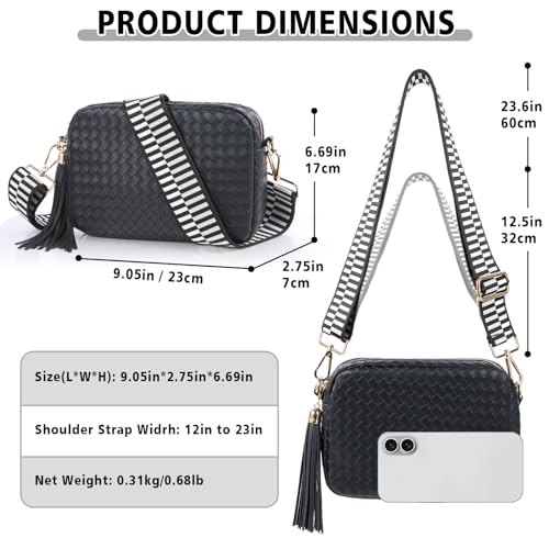 Woven Crossbody Bag Small Crossbody Bags for Women Leather Purse Trendy Boho Shoulder Bag for Women - color: Black