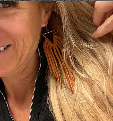 Fringe Leather Earrrings Triangle Deerskin Leather Boho Western Statement Dangel Earrings for Women - color: Yellow