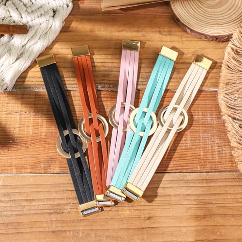 Circle Charm Leather Wrap Bracelet Bohemia Multilayer Leopard Handcrafted Layered Cuff Boho Multi-Chain Bracelet for Women Teen Holiday Jewelry - color: shiny