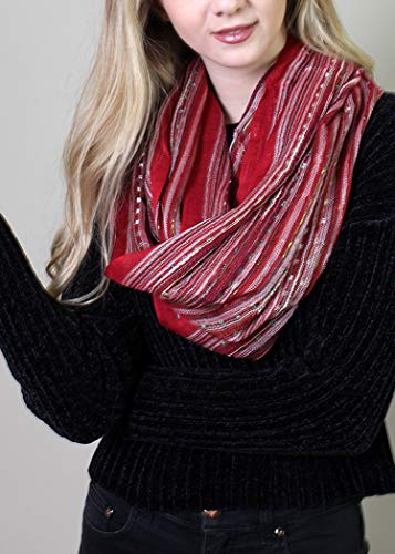 Anika Dali (15 Colors) Shimmer Sparkle Infinity Scarf, Women's Festival Bliss Lightweight Fashion Shawl - color: Romance Red