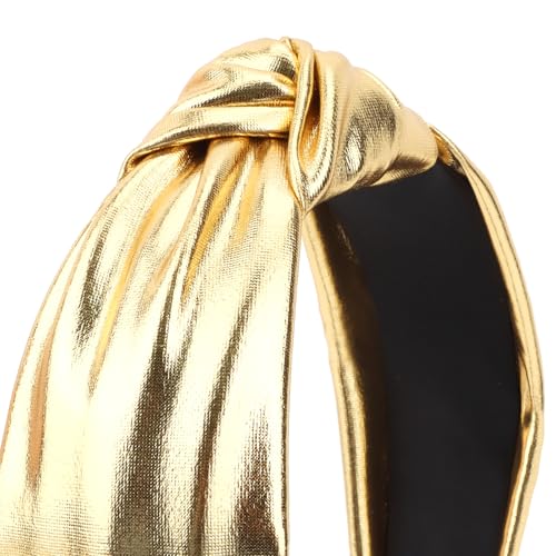 YISSION Gold Metallic Knotted Headband for Women, Wide Padded Top Knot Turban Hair Band, Non-slip Fashion Hair Hoop for Party, Holiday & Daily Wear - color: Gold