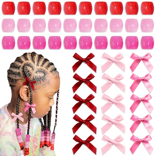 Red Hair Beads Coquette Bow Hair Clips Large Dreadlock Beads Braid Beads for Women Girls - color: Red