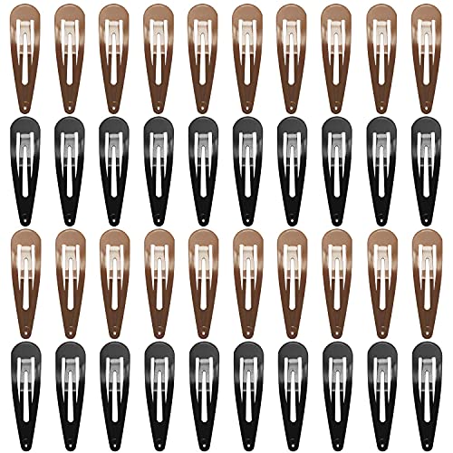 Funtopia 40 Pcs 7cm / 2.8 Inch Long No Slip Metal Hair Clips, Large Snap Barrettes for Thick Hair (Brown, Black) - color: b.Black&Brown