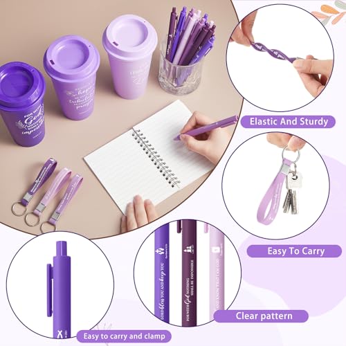 Skylety 12 Set/ 48 Pcs Christian Gifts for Women Men Religious Gift Set 16 oz Bible Scripture Cups with Lids Mini Spiral Notebooks Pens Keychains for Mother Father Birthday(Purple Gradient) - color: Purple Gradient