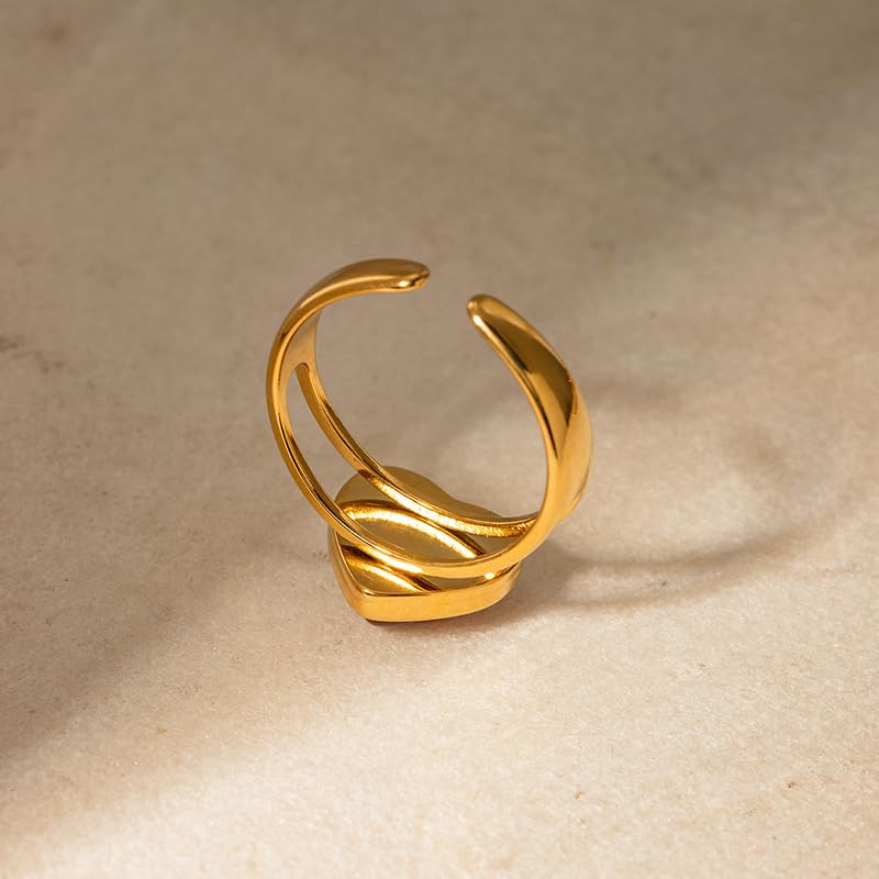 Boho Red Heart Gold Band Rings Pearl Ring, Dainty Adjustable Statement Rings, Open Wrap Stackable Finger Ring Gold Fashion Jewelry Gifts for Women - color: Gold Ring - Red Heart