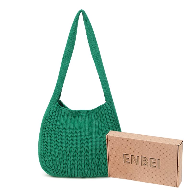 ENBEI Women's Crochet Tote Bag Knit Shoulder bag,Aesthetic Bag,Cute Eco-Friendly Tote for Travel,Daily Use,Gift Box Packaging - color: Green