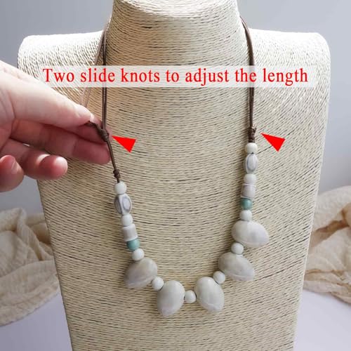 Boho Round Colorful Ceramic Beaded Necklace, Adjustable Hippie Statement Necklace, Handmade Ethnic Jewelry Gift for Women - color: White