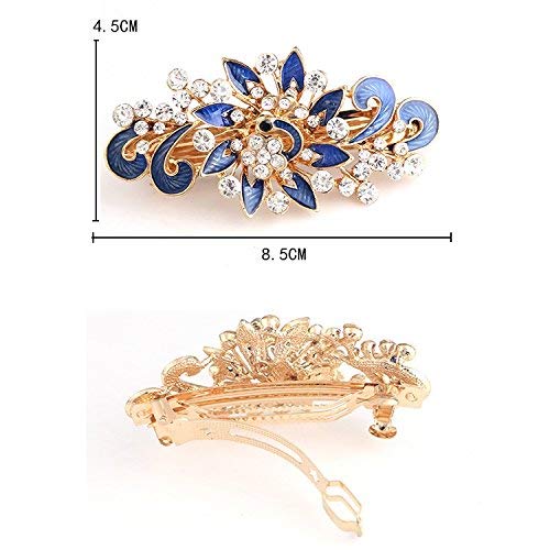 NYKKOLA Women's Multilayered Peacock Shaped Rhinestone French Barrette Hair Clip Blue - color: Blue