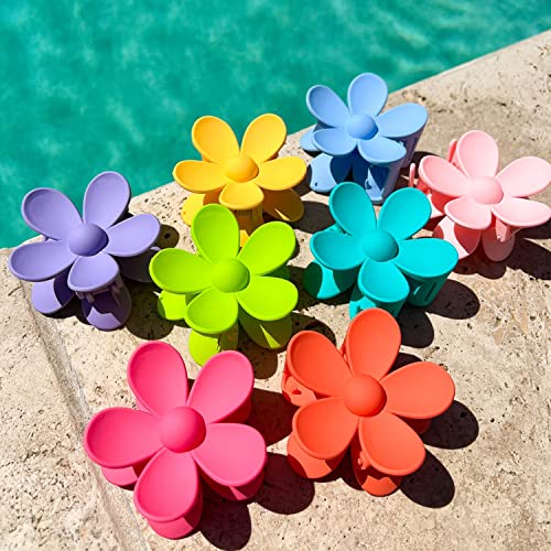Flower Hair Clips 8PCS, Large Claw Clips for Women Girls Thick Thin Hair, Strong Hold Non slip Big Matte Dasiy Jaw Clamps Hair Accessories 8 Colors - color: Multicolor:Green,Pink,Rose Red,Purple,Yellow,Orange,Blue,Peacock blue