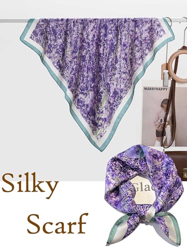 Silky Scarf for Women Lightweight Satin Bandanas Neck Hair Wrap For Sleeping Head Scarves 27.5" - color: A13 Purple Lavender/27.5"