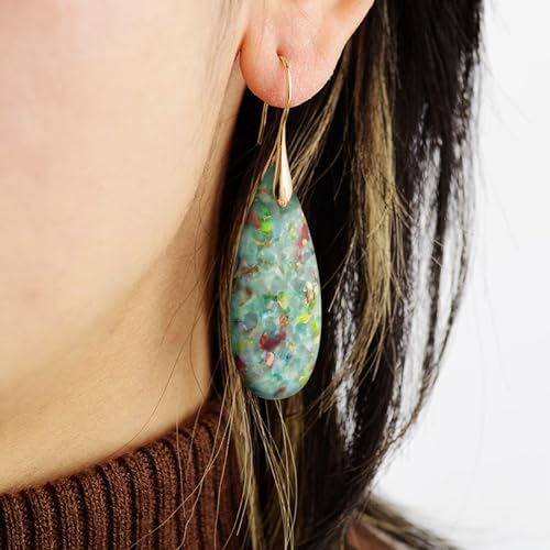 SELOVO Stone Fishhook Dangle Drop Earrings Statement Earrings for Women Stone - color: Cyan-Gold Color Hook