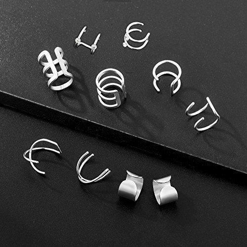 Tornito 4-10 Pairs Stainless Steel Ear Cuff Helix Cartilage Clip On Wrap Earrings Fake Nose Ring Non-Piercing Adjustable - color: A3: 10 Pairs