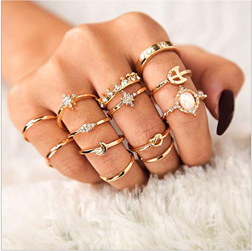13 Pcs Women Rings Set Knuckle Rings Gold Bohemian Rings Vintage Gem Crystal Rings Joint Knot Ring Sets for Teens Party Daily Fesvital Jewelry Gift(style3)