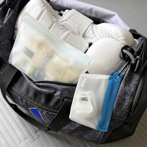 (re)zip On-the-Go Stand Up Small 1-Cup Clip-On Bags with 2 Carabiners, 2-Pack Cobalt - Reusable Bags | Leakproof, Water-Resistant for Snacks, Laptop Accessories Cables, Cords, USB Drives, Earphones - color: Cobalt