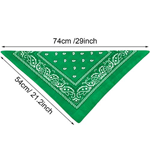 Blulu 12 Pack Neon Bandanas Bulk Multi Purpose Paisley Cowboy Bandanas for Men Women Headband Western Music Festival Rave - color: Assorted Green