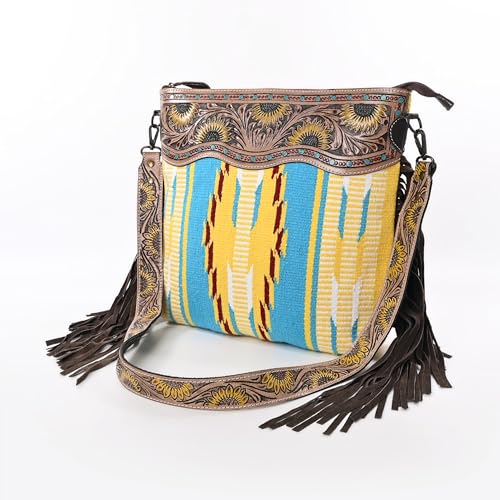 Merbaa Women Handtooled woolen saddle blanket hand woven Crossbody Bag - color: Yellow
