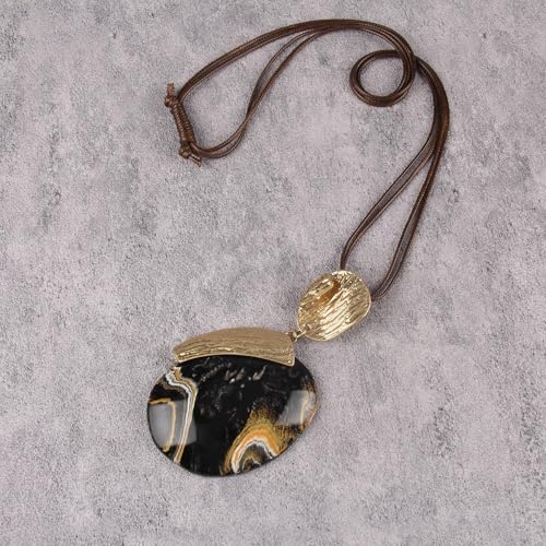 Leather Necklace for Women Large Pendant Hippie Choker Necklace Vintage Sweater Necklace Chunky Boho Necklaces for Women - style: Boho Long Necklace