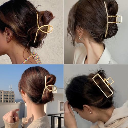 Parcce 4 Pack Large Metal Hair Clips for Thin to Thick Curly Hair, 4.3 Inch Big Nonslip Gold Color Clamps, Perfect Fashion Jaw Claw Hair Styling Accessories for Women and Girls, Christmas Gifts