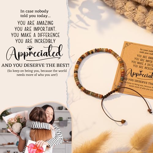 Inspirational Gifts Bracelets for Women: Mothers Day Birthday Gifts for Mom Women Friends Sister - Healing Natural Stone Beads Bracelets Thinking of you Get Well Soon Gift for Women - color: A-D JASPER STONE-APPRECIATED