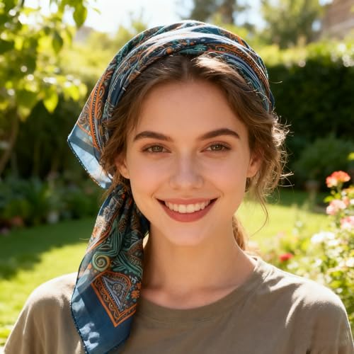 K-Elewon Large Square Scarf 43" Silk Scarf Fashion Scarves Silk Feeling Hair Wrapping Scarfs Night Sleeping Headscarf - color: Vb01