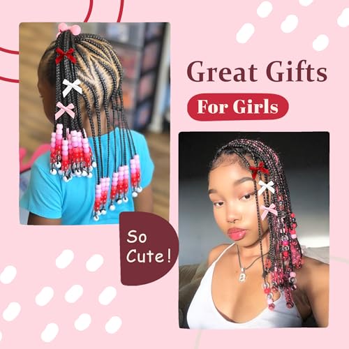 Valentine’s Day Large Hair Beads 45PCS Bow Hair Clips Acrylic Beads for Braids Satin Small Hair Bows Cute Loc Hair Accessories for Women Girls - color: White