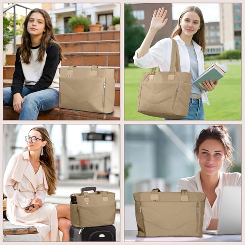 YFWE Puffer Tote Bag for women, Lightweight Tote Bag with Compartments for Work, Travel, School, Gym & Nurses - color: Khaki