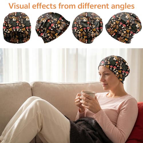 Chemo Caps Slouchy Beanie Hat Stretch Cancer Head Wraps Turban Sleep Headwear Scarf for Women Girls Men - color: I-4-mushroom